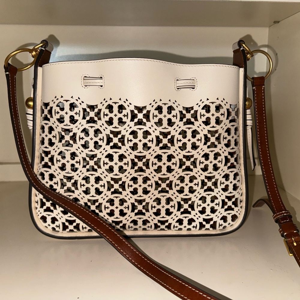 Tory Burch Lazer Cut T monogram Bucket Bag
